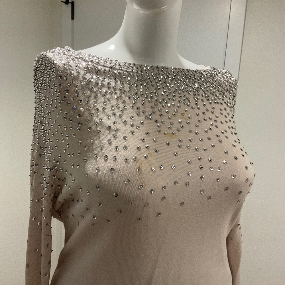 Elegant Cream Sweater with Silver Embellishments